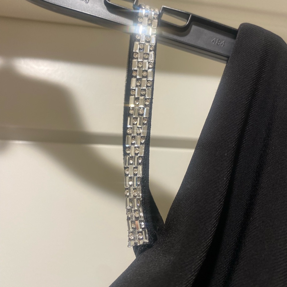 Ruched Bodice Jumpsuit w/ Cold Shoulder & Rhinestone Embellishments - Picture 5 of 6